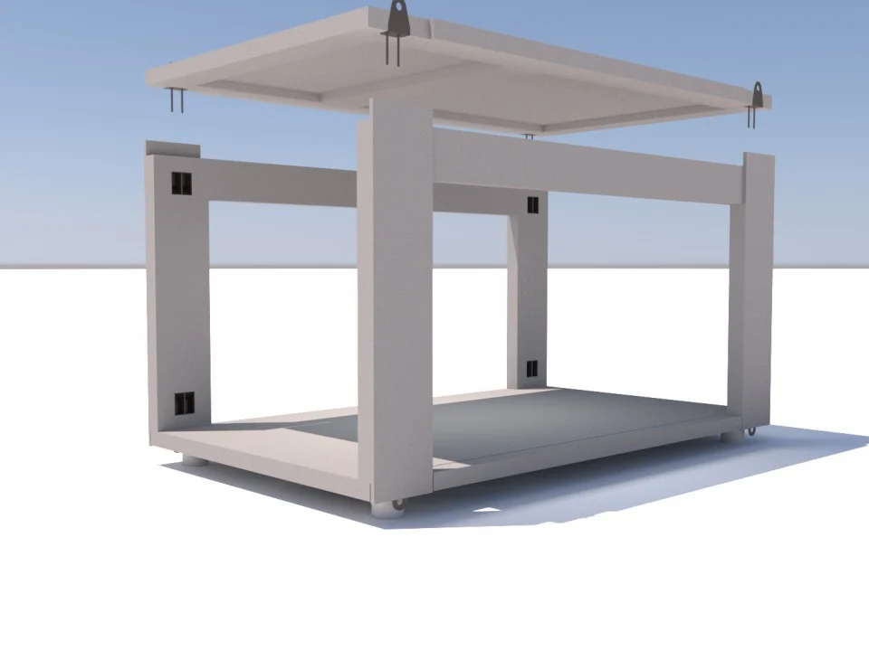 Precast concrete modular building system with columns, beams, and floor slab