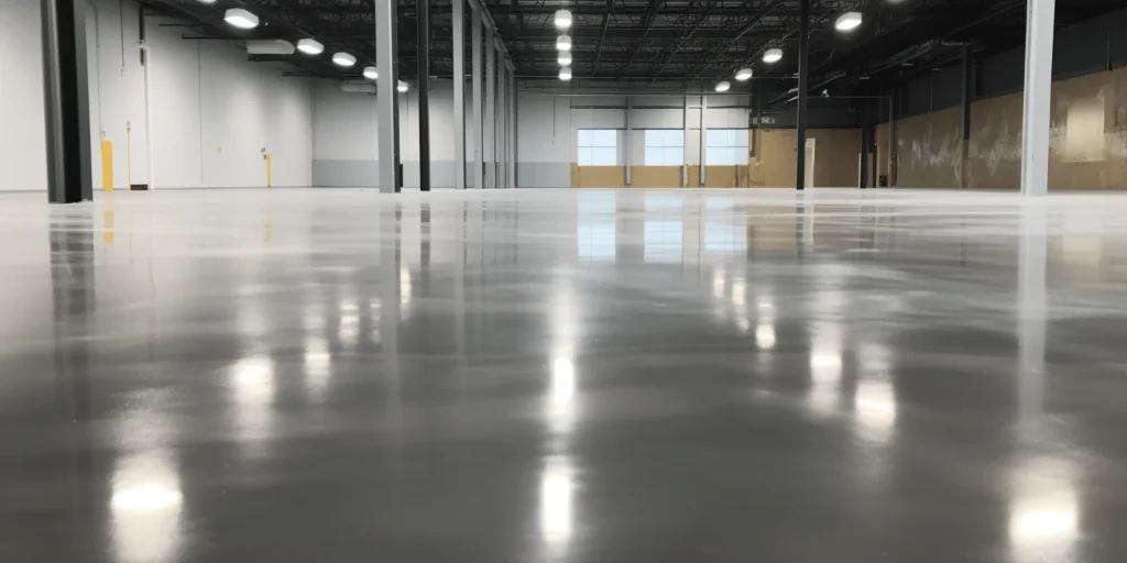 Industrial concrete warehouse floors in Edmonton with smooth, polished finish designed for forklift traffic and heavy industrial use
