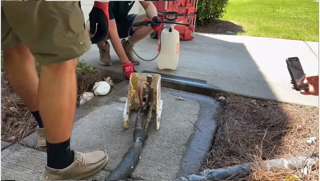 concrete lifting Edmonton using professional mudjacking pump to level concrete slabs
