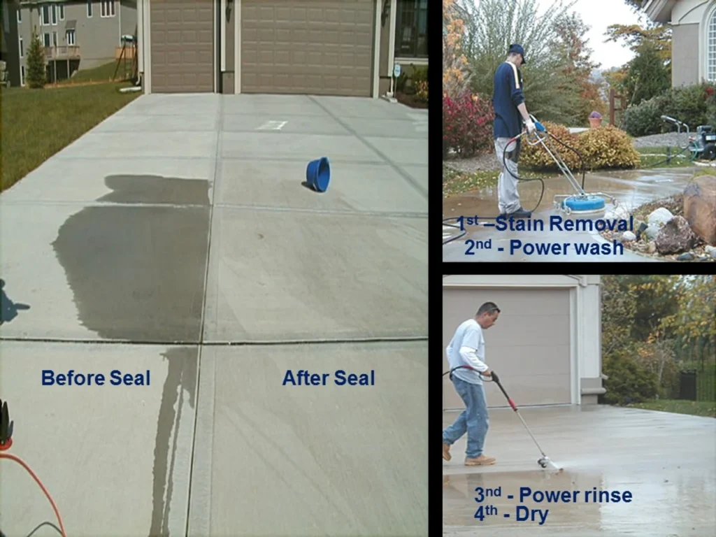 concrete sealing Edmonton applying protective sealer to residential driveway
